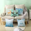 Kudde 45 45 cm Snow Christmas Blue Pillow Case Merry Decor for Home Ornaments Xmas Pendant Christma Gifts Happy Year