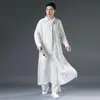 男性の民族衣類アジアの衣装中国の改善タングスーツハンフオリエンタルチョンサムスタイルローブ黒と白の綿リネン服