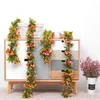 Decorative Flowers 220cm Artificial Rose Vine Autumn Cane Backdrop Wall Hanging Decor Fake Rattan Garland For Wedding Home El Decoration