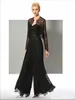 Lace Fashion Black Jumpsuit Moeder van de bruid Pant Pakken lieverd nek bruiloft gast jurk met jassen plus size moeders bruidegom jurken sweart s es