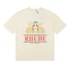 23ss Herr t-shirts Rhude Design Letter Printing Top Tee Bomull Rund krage Lös kortärmad T-shirt Mode Män Casual Print T-shirts Style Rzws