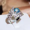 Cluster Ringe Erweiterte Original Frauen Vintage Pfau Feder Ring Weibliche Luxus Schmuck Dame Brillante Zirkon Design Mädchen Geschenk Party