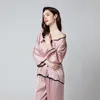 Women's Sleepwear Women's Ruffles Summer Pajamas Suit With Buttons Lady Rayon Full Sleeve Intimate Lingerie Lounge Wear 2PCS Sets