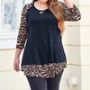 Kvinnors plus -storlek Tshirt Lady Simplicity Plus Size Tshirt Autumn Splicing Leopard tryckt Seven Points Sleeve Loose Casual Medium och Long Pullover Top 230325