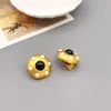 Backs Earrings European And American Retro Hepburn Style Geometry Shape Black Resin For Women Elegant Plating 18k Gold