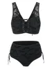 Swim wear Bat Crescent Mesh Lace Up Padded Bikini Set Women Fashion Summer Tankini Swimsuit Two Pieces Bathing Suit Beachwear 230325