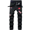 Jeans pour hommes 2023 hommes Punk blanc mince broderie Rose lettre mâle Denim pantalon pantalon décontracté haute rue Hiphop incroyable vêtements