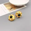 Backs Earrings European And American Retro Hepburn Style Geometry Shape Black Resin For Women Elegant Plating 18k Gold