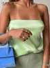 Kvinnors tankar Camis FSDA Satin Backless Sexig Crop Top Women Green Y2K Summer Cami Bandage Sleöneless Axeless Trapless Tank Tops Off Axel 230325