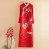 Ethnic Clothing High Quality Women Qipao Autumn And Winter Royal Embroidery Vingtage Elegant Lady Warm Cheongsam Dress S -XXL