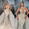 Glamorous Mermaid Wedding Dresses High Neck Art Deco-inspired Neck Sleeveless Beads Belt Lace Up Court Gown Custom Made Plus Size Bridal Gown Vestidos De Novia