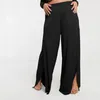 Femmes grande taille pantalon taille élastique élégant printemps automne jambe large fente avant lâche affaires décontracté droit grand pantalon 230325