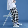 Herenbroek 2023 Nieuwe Koreaanse mode-unisex All-match trendy flanel brede broek losse streetwear joggers Harajuku plaid broek acht pant W0325