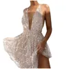 Robes décontractées Vestidos Sequin Dos Nu Bandage Robe Moulante Printemps Été Femmes Sexy Discothèque Partie Mini Col En V Profond Halter Robe