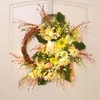 Chandelier Crystal -Easter Egg Daisy Floral Wreaths For Front Door 19.7Inch Pre-Lit Pastel Eggs White Berries Spring Greenery Wreath