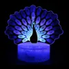 Nachtlichter, 3D-Vision-Nachtlichter, Pfau, RGB-LED, Farbwechsel, Touch-Fernbedienung, kreatives Geschenk, Tisch-Schreibtischlampe, Zuhause, Schlafzimmer, Dekoration, P230325