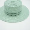 Cappelli a tesa avara 202305-panshi-verde Manuale Hollow Knitting Colore fresco Protezione solare Lady Grass Fedora Cap Donna Leisure Panama Jazz Hat