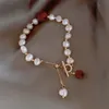 Fashion Strand Women Jewelry Imitation Pearl Beaded Bracelets For Women Natural Stone Pendant Adjustable Cuff Bracelet Anniversary