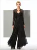 Lace Fashion Black Jumpsuit Moeder van de bruid Pant Pakken lieverd nek bruiloft gast jurk met jassen plus size moeders bruidegom jurken sweart s es