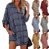 Chemises de chemisiers pour femmes 2023 Blouse Plaid Casual Shirt Vestidos Fashion Bouton à manches longues Femme Femme Blusa Mini Robe TUNIC Wall22