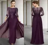 Vintage 2023 Purple Mother of Bride Dress Jewel Sequin Appliques Sleeves Godmother Wedding Party Gowns