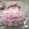 Abiti da ragazza Toddler Baby Girls 1st Birthday Dress For Kids Fiori Costume da sposa Cintura Fascia per capelli 3 pezzi Set di abiti Abito da principessa per bambini