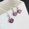 Necklace Earrings Set 11.11 Square Stud And Pendant Made With Austrian Crystal Woman Jewel Wedding Party Jewellery Girls Gift