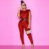 Kobiety Jumpsuits Rompers Vazn Sexy O-Neck cekiny Glitter Office Lady Bankies Banquet Party Plaże Jumpsuits Pełny pant Bandage Rompers 230325