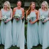2023 Mint Green Bridesmaid Dresses A Line Chiffon Spaghetti Straps V Neck Floor Length Ruched Custom Made Plus Size Maid Of Honor Gowns Vestido 401 401