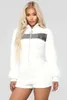 Macacões femininos Ahvit Autumn Winter White Plush Moda Mulheres recorrem o colarinho de manga cheia de manga cheia Casual Front Catsuit