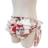 Underpants Woman Floral Lolita Briefs Sissy Gay Man Cute Panties Ruffled Bloomer Tiered Skirted Chiffon Lace-up Underwear