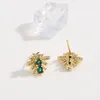 Studörhängen god kvalitet grön zirkonbi 18k guldpläterad cz djur för kvinnor söta honungsbi fina smycken present bijoux