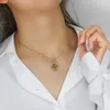 Chaînes Collier Initiale Ronde Pour Femmes Lettre En Cristal Pendentif En Acier Inoxydable Plaqué Or Chaîne Personnalisée Cadeaux D'anniversaire De Noël