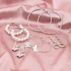 Boucles d'oreilles pendantes 5 pièces/ensemble mode coréenne perle papillon étoile pendentif pour femmes filles Simple rond cercle ensemble fête bijoux