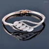 Bangle Leeker Korean Style Opal Hollow Leaf Bracelet for Women Rose Gold Sier Color Jewelry 2023 Wedding Accessories 203 Lk6