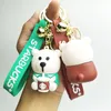 Cartoon keychain Mobile Phone Charm Trend keychain cute couple bear pendant new milk tea cup doll keychain