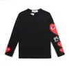 Tasarımcı Tee Erkekler T-Shirts Com Des Garcons CDG kolu uzun kollu Büyük Kırmızı Kalp T-Shirt Siyah Unisex Street Giyim Markası XL