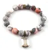 Strand Moodpc Fashion Jewelry Armband 10mm Frosted Natural Stone and Glass Crystal Charm Pendant