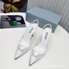 23s luxemerk sandaaljurkschoenen Romantische elegante driehoek geborsteld gaas sandalen schoenen vrouwen slingback pumps schoeisel dames hoge hakken feest trouwschoenen