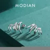 Stud Modian Real 925 Sterling Silver Geometric Line -oorbellen ingelegd met briljante Zirconia Fashion Wave Jewelry Gift 230325