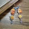 Kolczyki Dangle Bohemia Vintage Natural Tiger Stone Metal Drop for Women Blue Crystal Earring Fashion India Biżuteria