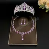 Elegante luxe hemelsblauw Crystal Rhinestone Crown sieraden Sets Choker ketting oorbellen tiara sieraden bruiloft accessoires