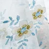 Gordijnblauwe bloemen geborduurde voile voor slaapkamer kanten golf bodem rustiek land delicaat netto stoffen boord tende js185c