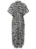 Kobiety Jumpsuits Rompers Celmia Summer Romper Women Sexy Leopard Print Retro Jumpsuits krótkie rękawowe luźne przyciski