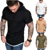 Camisetas masculinas 2023 Camiseta muscular da moda Mosquina Solid Solid quente Manga curta Capuz de capuz Slim Fit Casual T-shirts Top Top