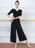 Stage Wear Half Sleeve Solid Color Dance Top Long Pant Suit Luxury Evening Street Pole Costume Ladies Special Occasions Classical Show