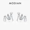 Stud Modian Real 925 Sterling Silver Geometric Line -oorbellen ingelegd met briljante Zirconia Fashion Wave Jewelry Gift 230325