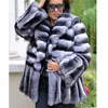 Kvinnors päls faux bffur äkta kappa rex hel hudrockar för kvinnor vinterförsäljning mode varma streetwear med huva chinchilla