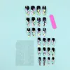 Faux Ongles 24pcs French Full Cover Manucure Nail Tips Long Ballerina Colored Line Note Pattern Fake