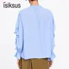 Kvinnors blusar skjortor Isiksus V Neck Chiffon Office Top och blus Kvinnor Summer Long Sleeve Elegant Autumn Ruffles Casual Blus Shirt for Women BS053 230325